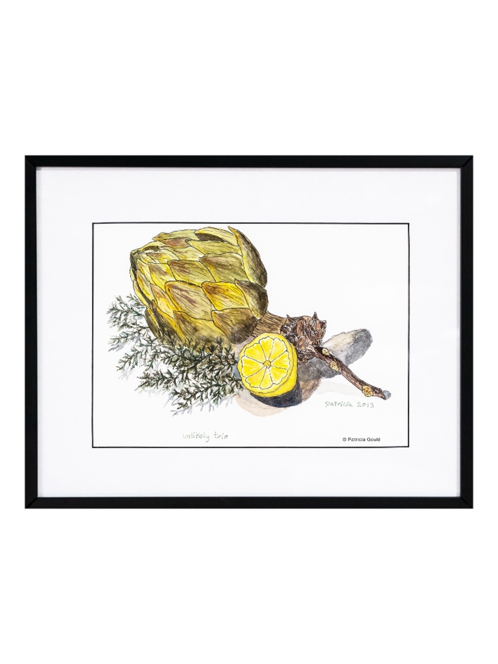 Unlikely Trio, framed watercolor on paper